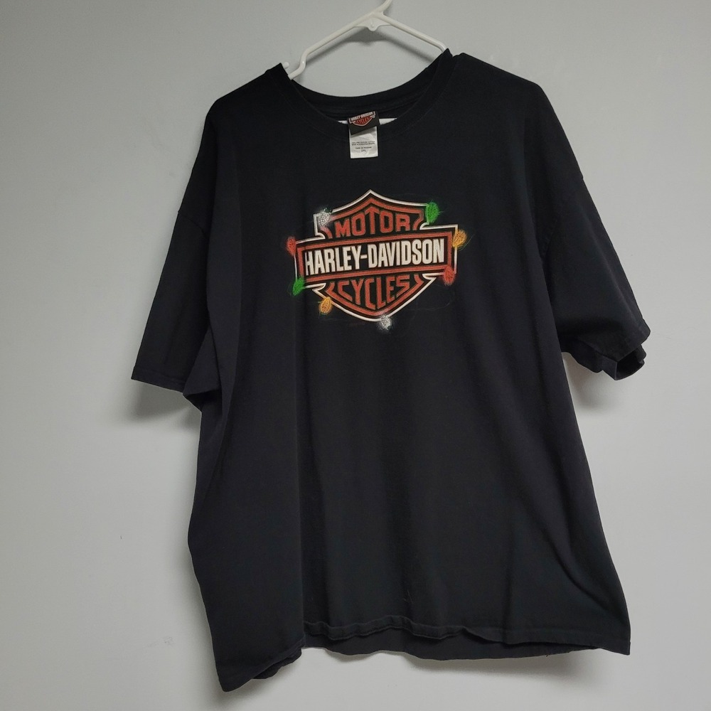 Harley Davidson Mens Shirt 2XL Christmas Lights‎ Savannah Georgia Black Tee - Picture 2 of 6